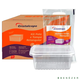 kit pote retangular com tampa 500ml cristalcopo 0109